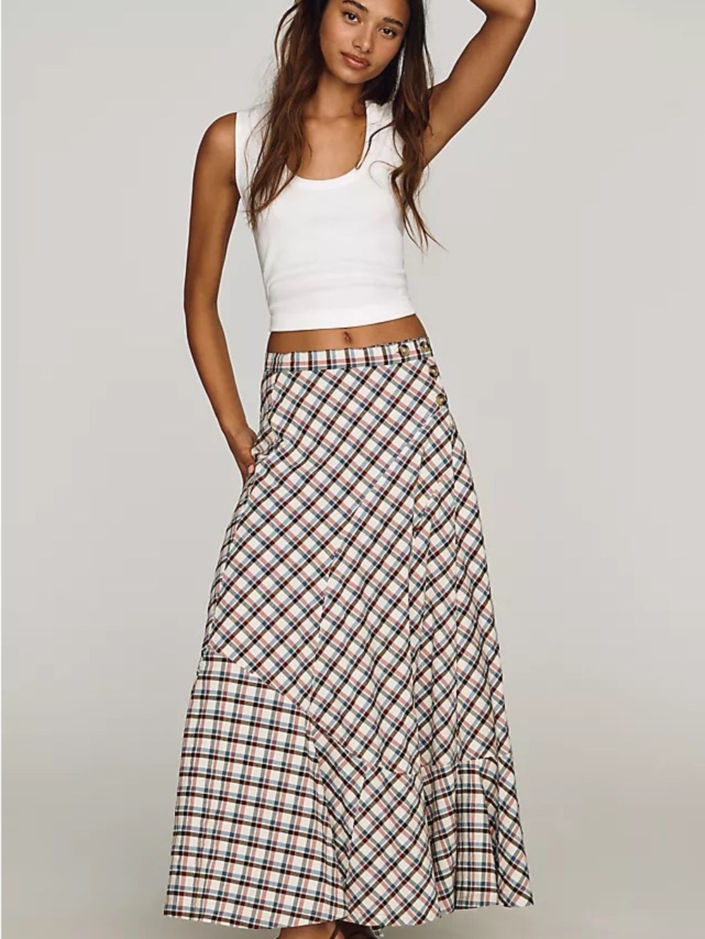 By Anthropologie Olivette Plaid Maxi Skirt